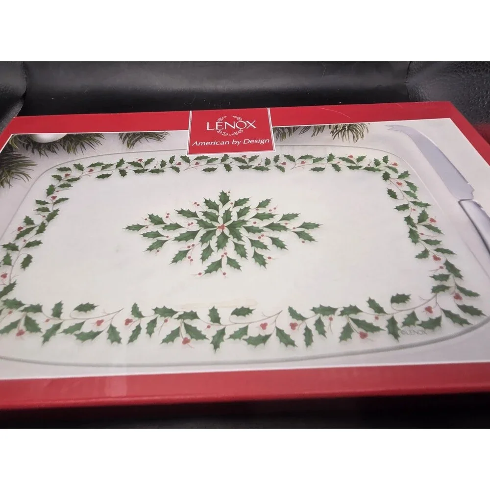 Lenox Holiday Glass Cheese Board With Knife Glass New Original Package